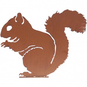 Squirrel Garden Silhouette with Fixing Plate in Rust